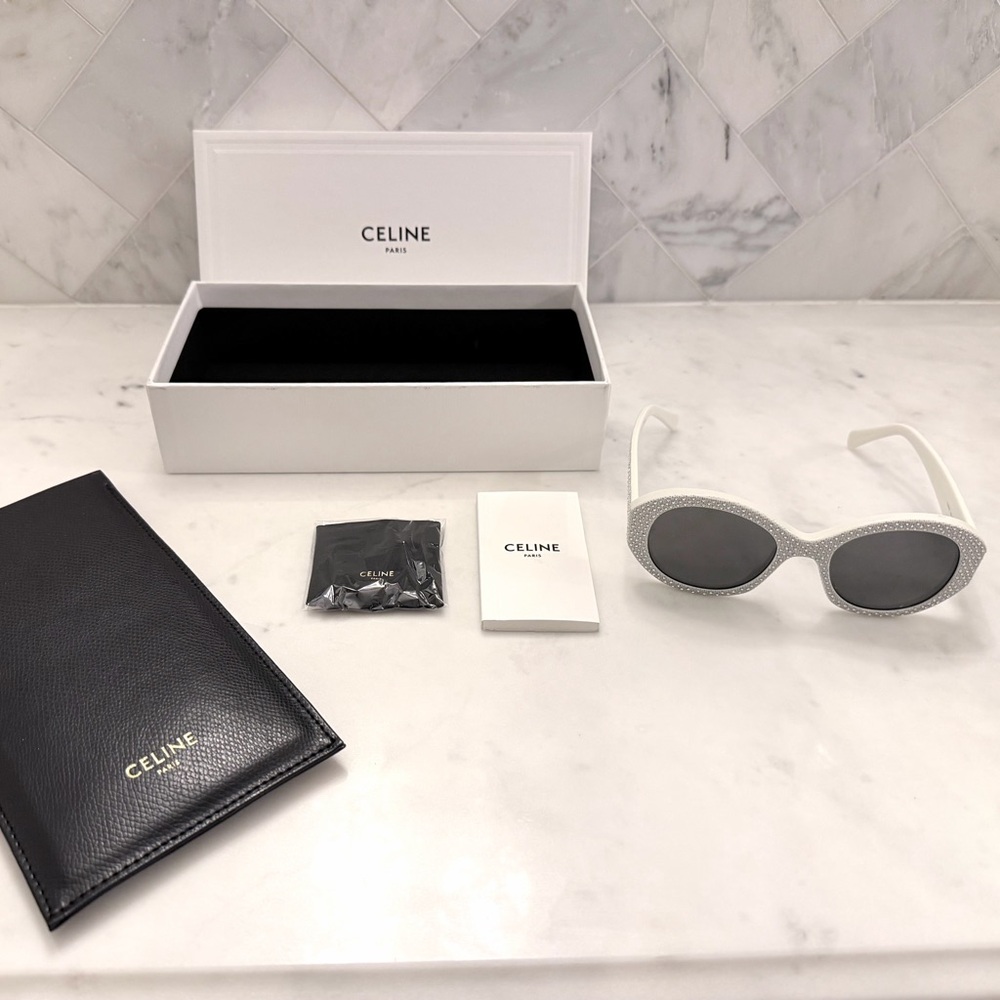 NIB Celine White Crystal Sunglasses - Picture 7 of 12